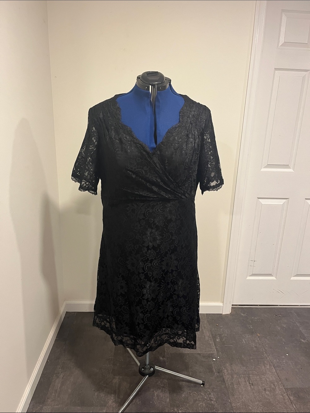 Black Lace Wrap Midi Dress for Women